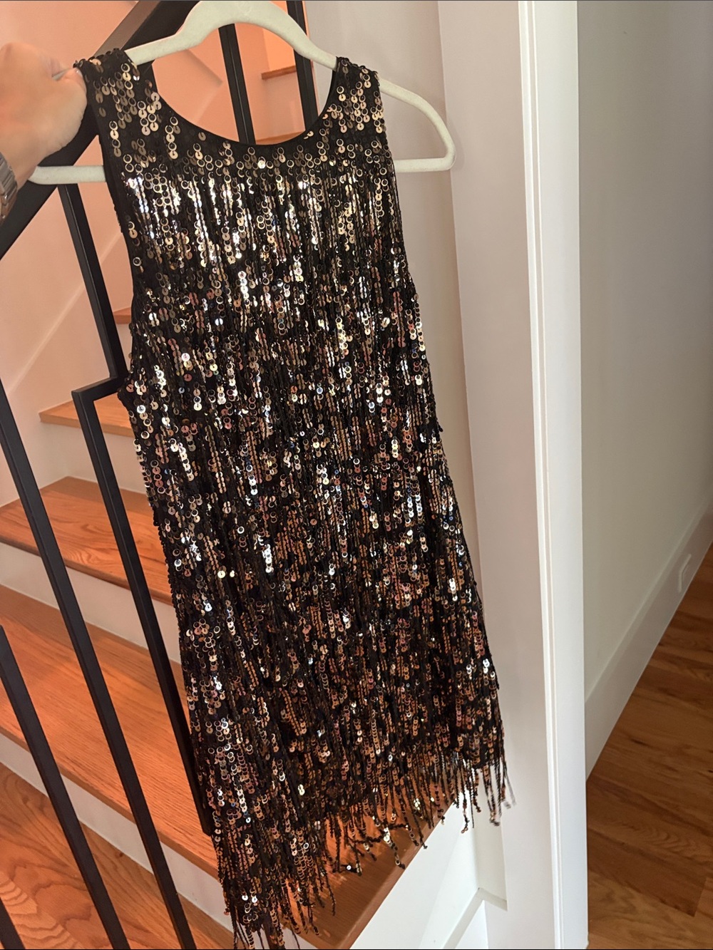 Trina Turk Black and Gold Sequin Fringe Mini Dress